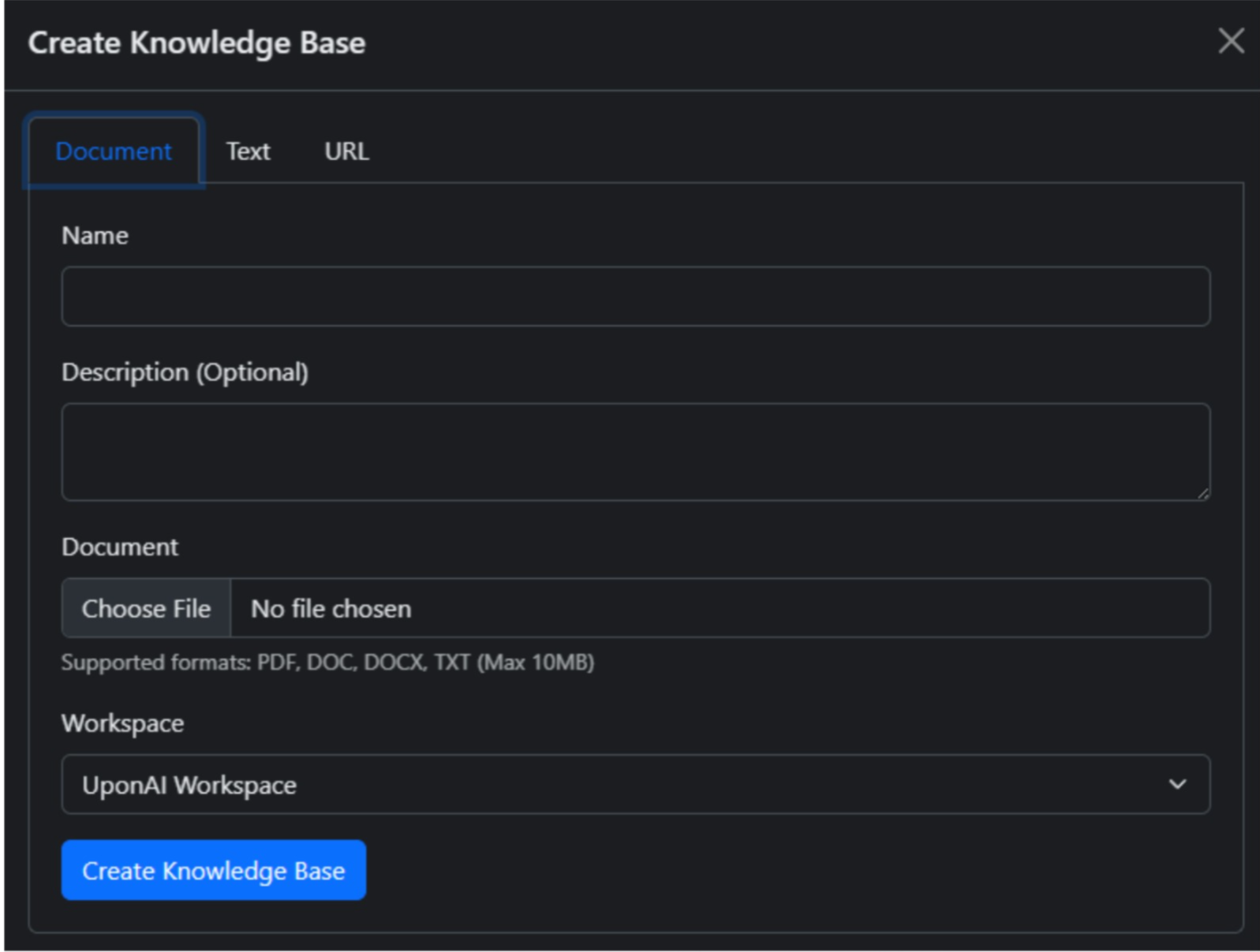 UponAI — create knowledge base from documents, text, or URLs