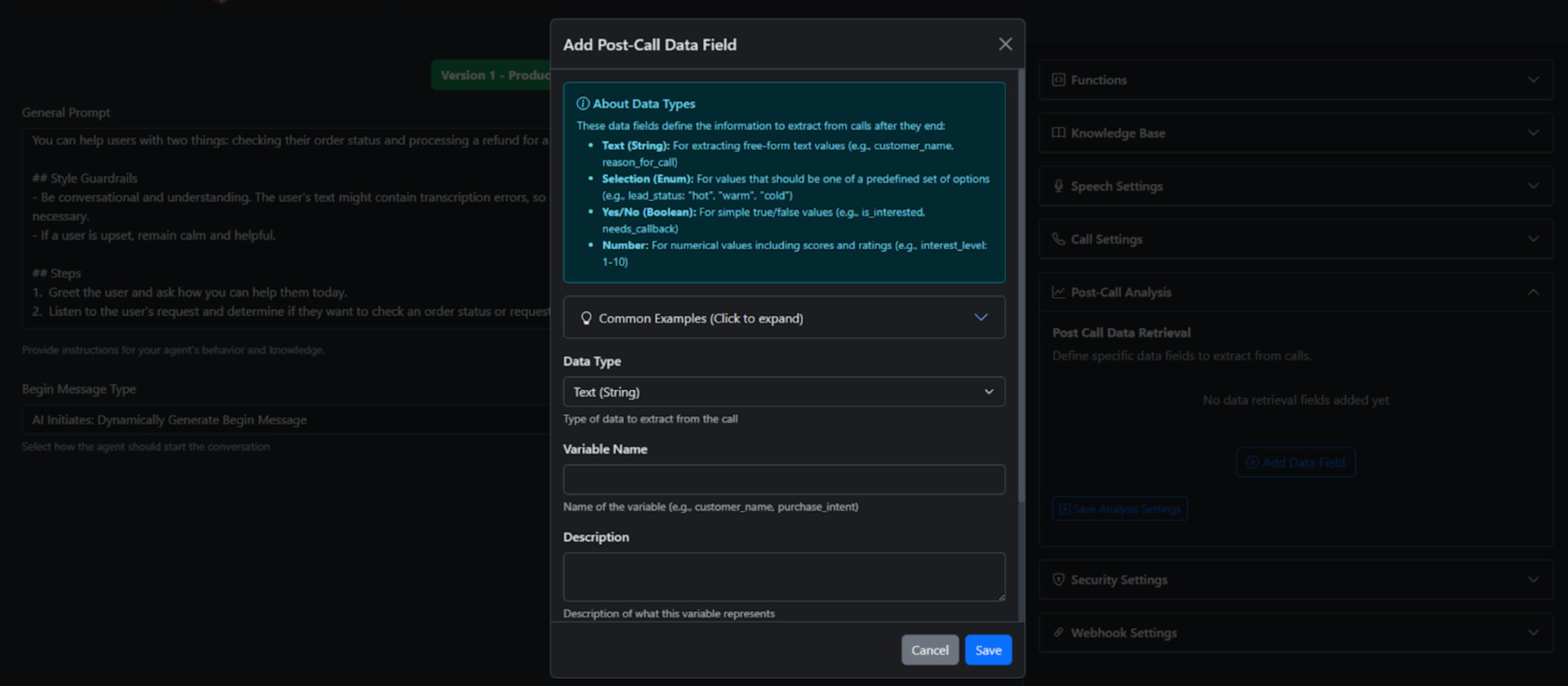 UponAI post-call analysis — structured data extraction from calls